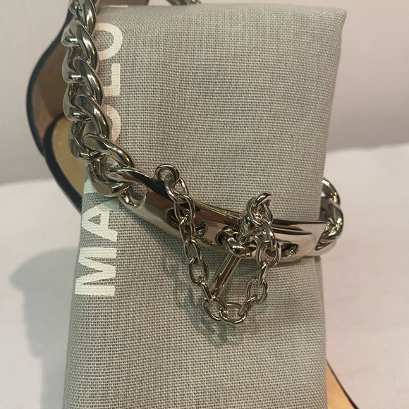 MANOLO BLAHNIK Black Chaos Sandal With Chain Strap Pin Lock Size 8.5B Italy - Picture 5 of 15